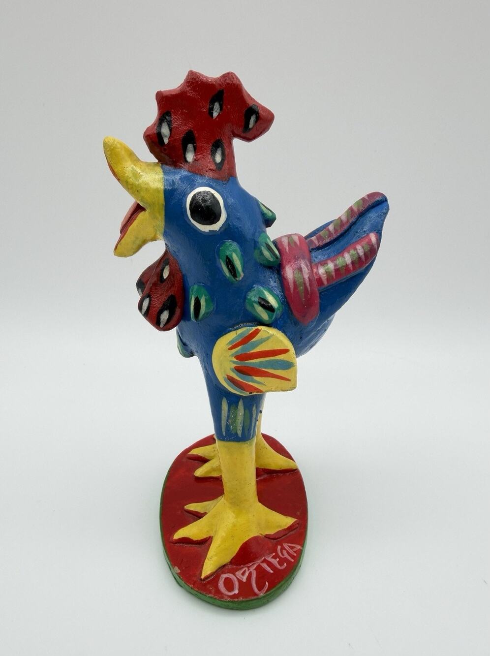 Ortega Pottery Chicken Rooster Figurine 5.5” Mexican Folk Art Signed Mexico